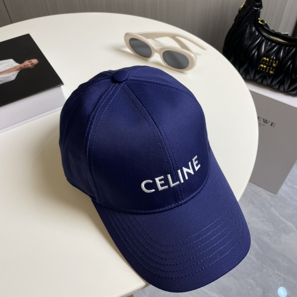 💙Celine Navy Blue Baseball Cap White Celine Letter Embroidery Adjustable Hat